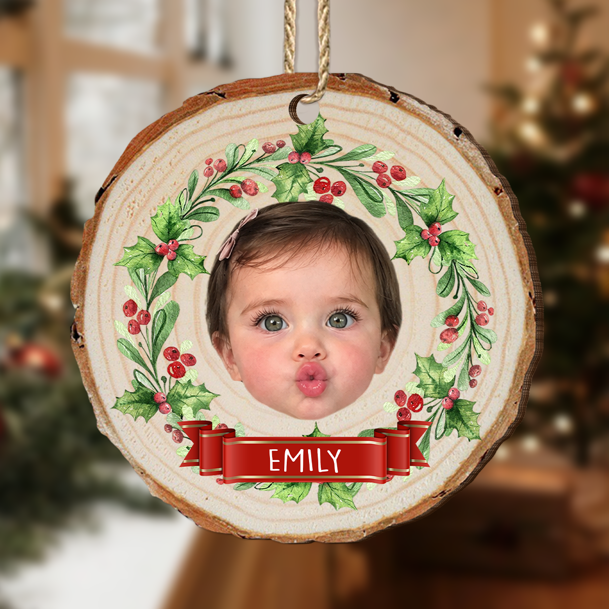 Customize Kid Face Wood Slice Ornament For Christmas HO82 903956