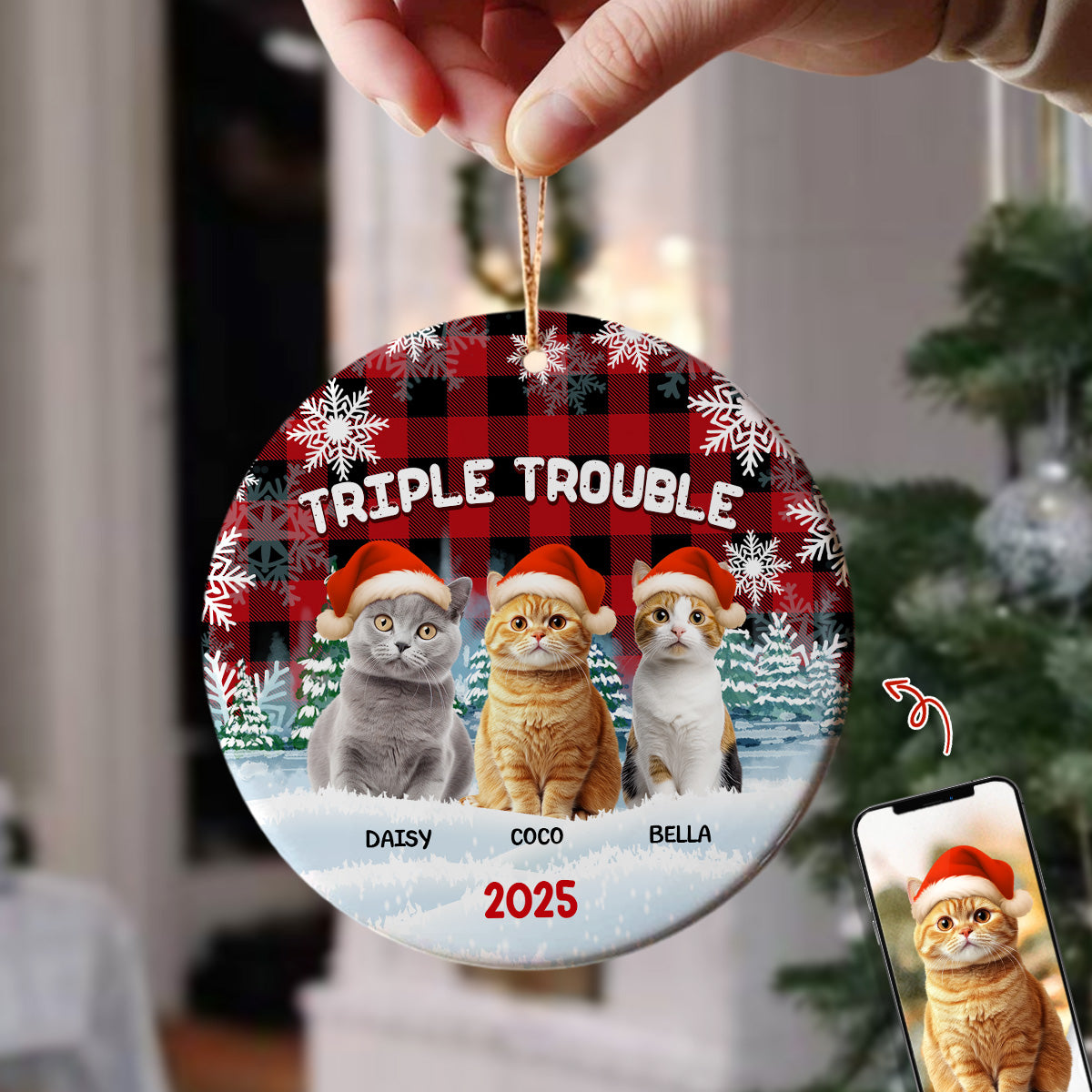Custom Dog And Cat Photo Double Trouble Ceramic Ornament Gift For Dog Cat Lover HO82 894644