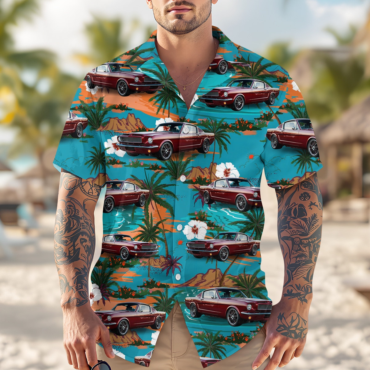 Custom Car Photo Beach Palm Tree Vintage Hawaiian Shirts HO82 901116