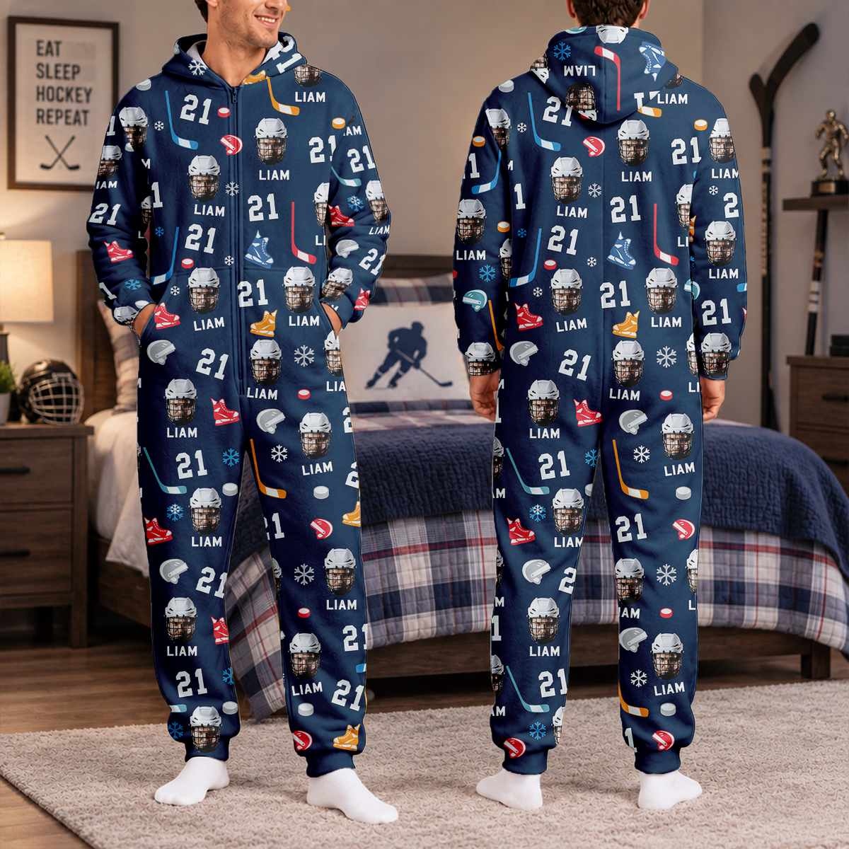 Custom Face Photo With Hockey Sport Onesie Pajamas HO82 903708