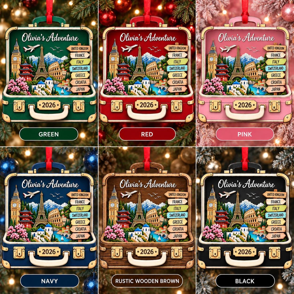 Personalized Travel Suitcase Christmas Wooden Ornament, Adventure Keepsake LM32 670681