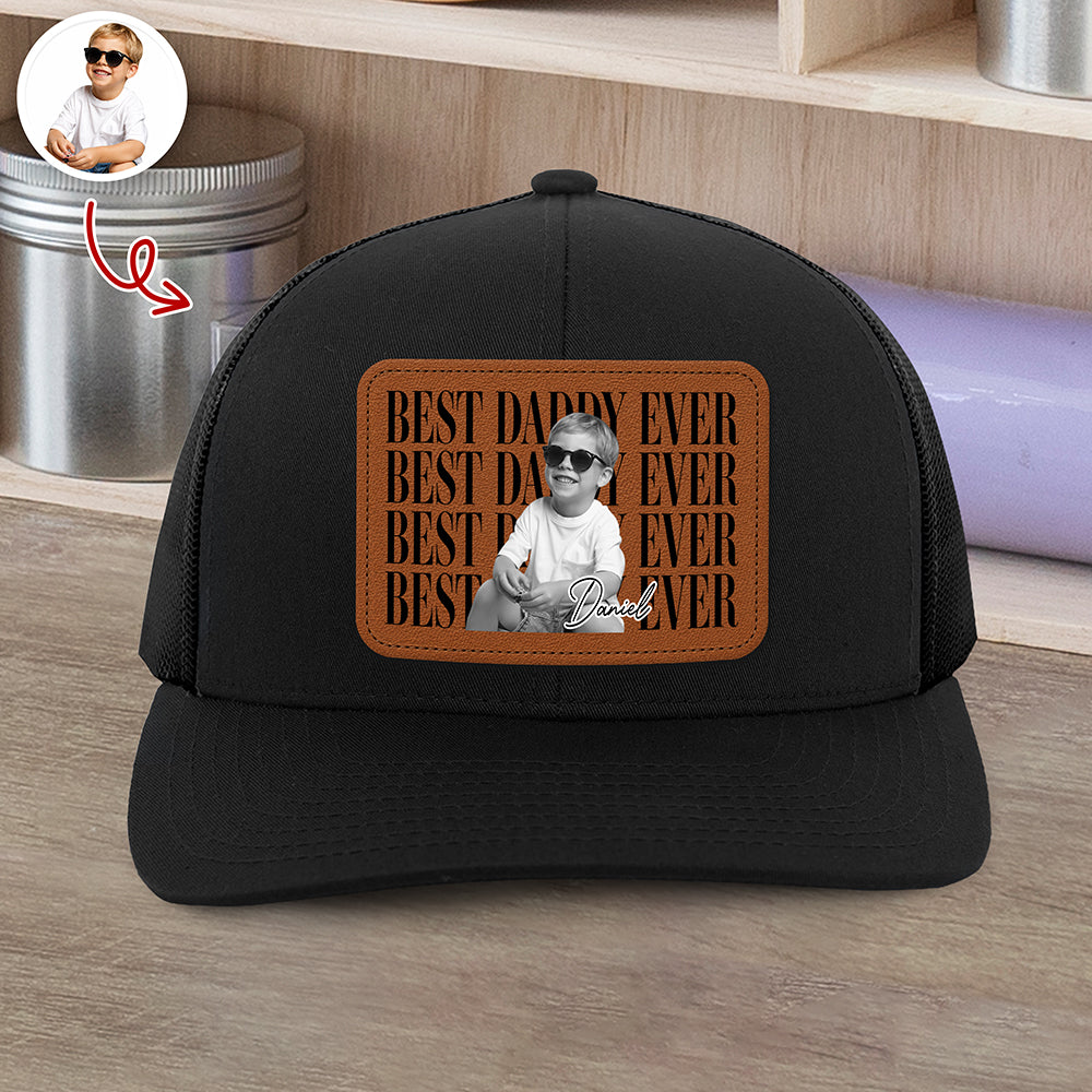 Personalized Vintage Photo Best Dad Mom Ever Leather Patch Cap Gift for Dad HA75 921450