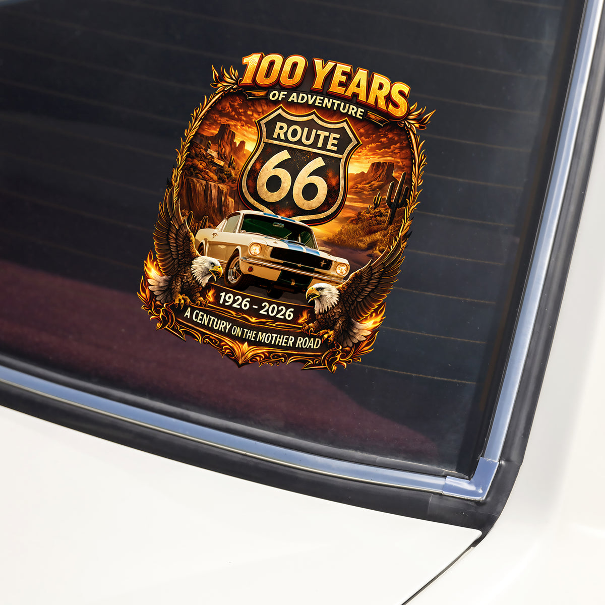 Custom Photo 100 Years Of Adventure Route 66 Car Window Decal Sticker For Car Lover TH10 898653