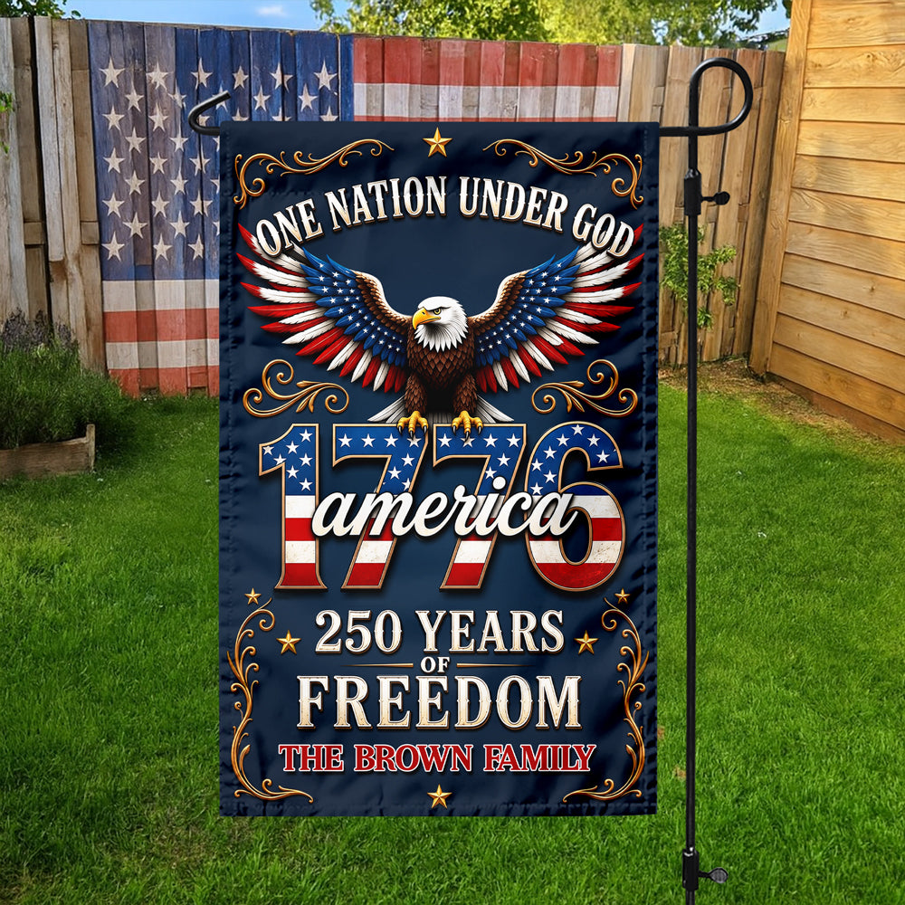 Custom Family Name One Nation Under God America 250th Anniversary Garden Flag LM32 669287