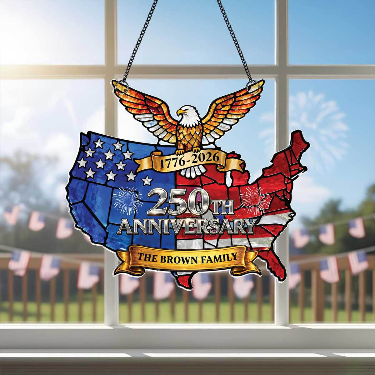 Custom Family Name American Eagle 250th Anniversary Acrylic Suncatcher CH07 910620