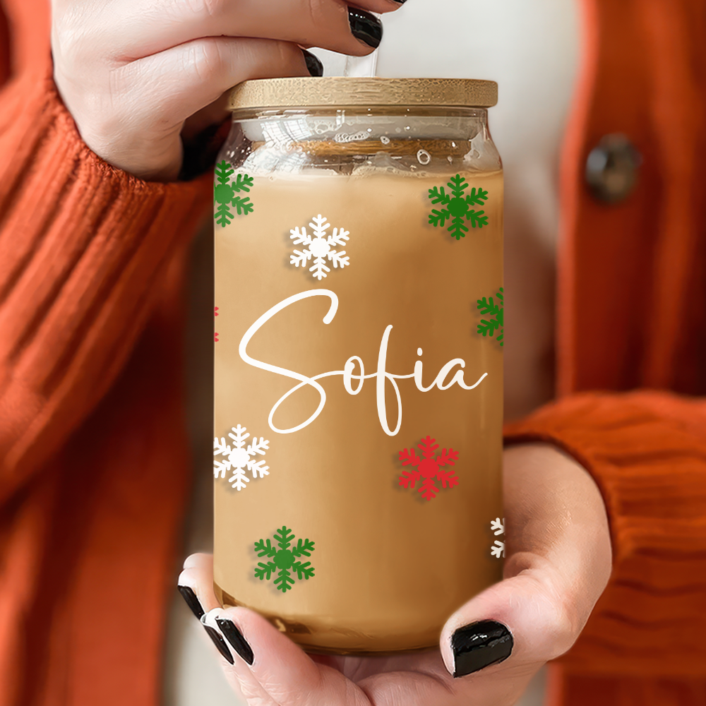 Custom Name Snowflake Glass Can With Lid, Christmas Gift For Family & Friends TH10 170791