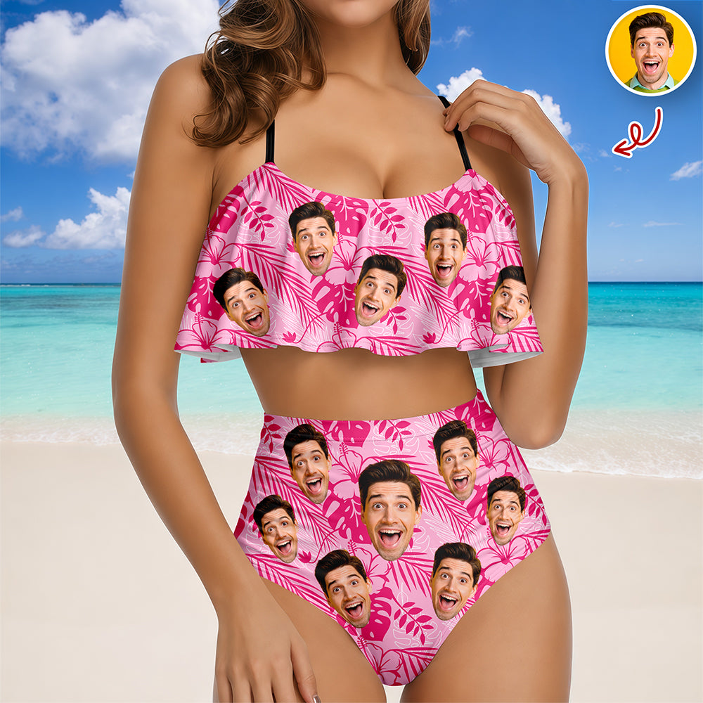 Custom Photo Tropical Ruffle Bikini Swimsuit Gift for Women LM32 899865