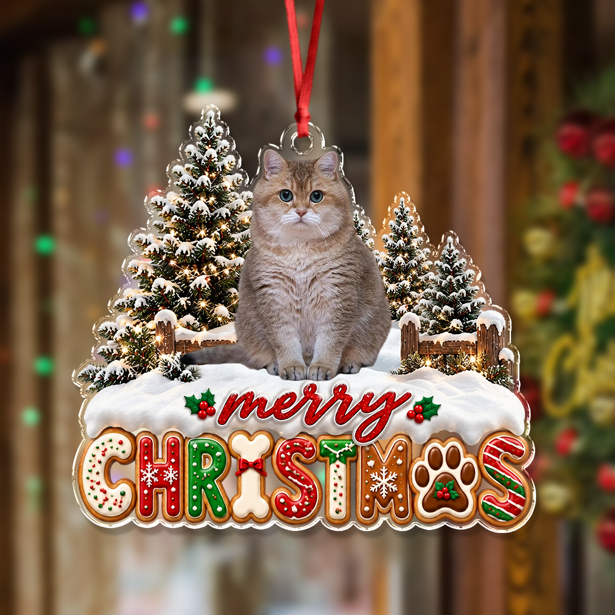 Custom Pet Photo Merry Christmas Acrylic Ornament Pet Lover Gift, Festive Christmas Tree Decoration LM32 670291