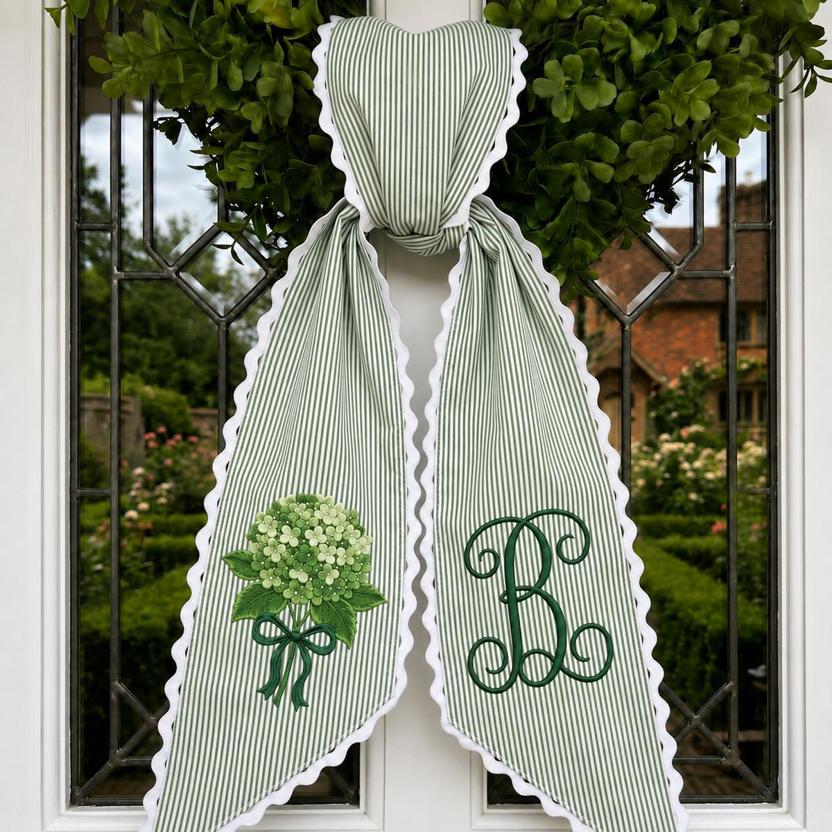 Personalized Embroidered Monogram Hydrangea Wreath Sash Bow LM32 669845