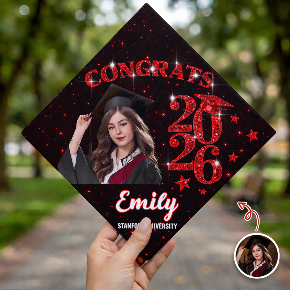 Custom Photo Congrats Graduate Class Of 2026 Glitter Cap Topper HO82 901878