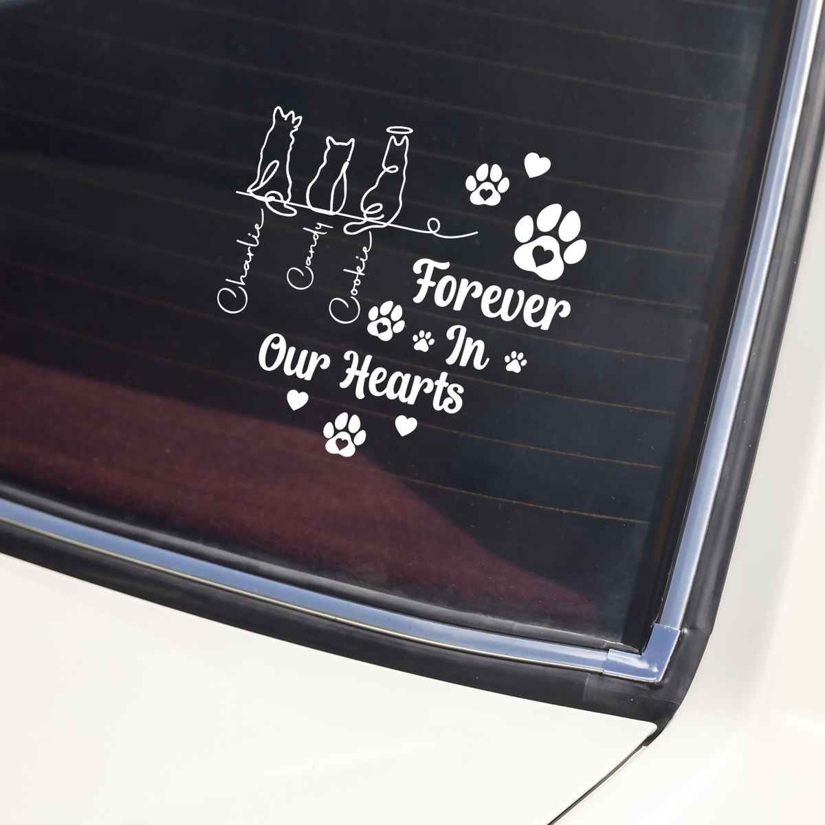 Personalized Forever In Our Hearts Car Window Decal Sticker Gift For Dog Cat Lovers CH07 910258