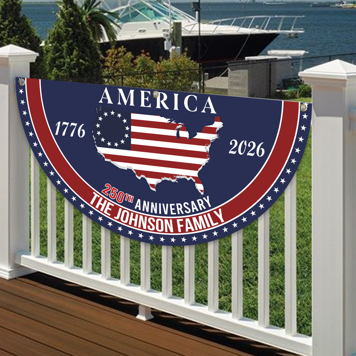 Personalized Family Name America 250th Anniversary Non-Pleated Fan Flag HA75 920286