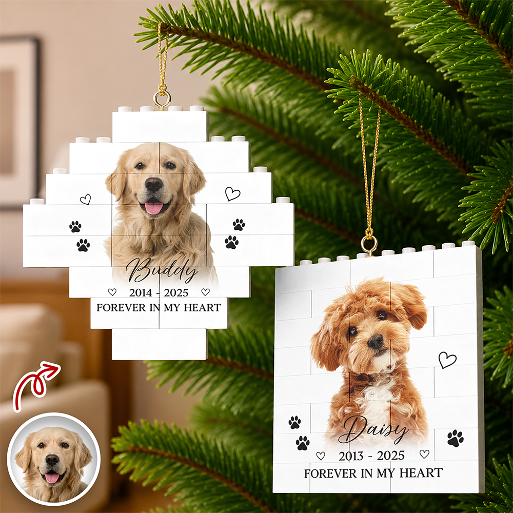 Personalized Pet Memorial Photo  Forever In My Heart Building Blocks Ornament CH07 180428