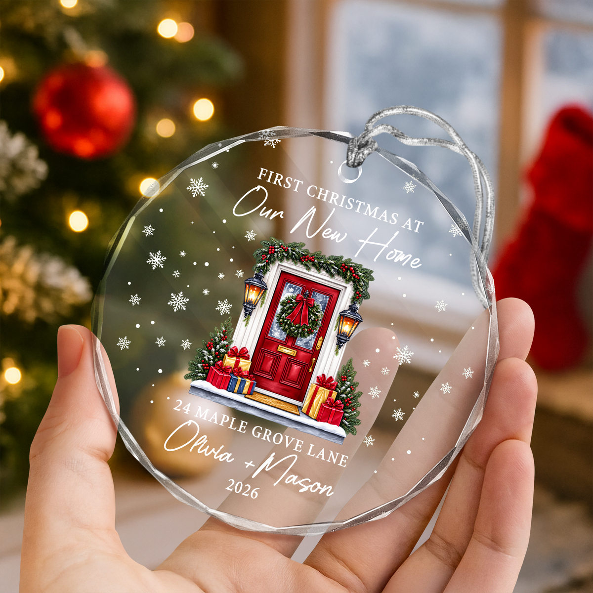 Personalized First Christmas In Our New Home Glass Ornament, New Homeowner Christmas Decoration HO82 903604