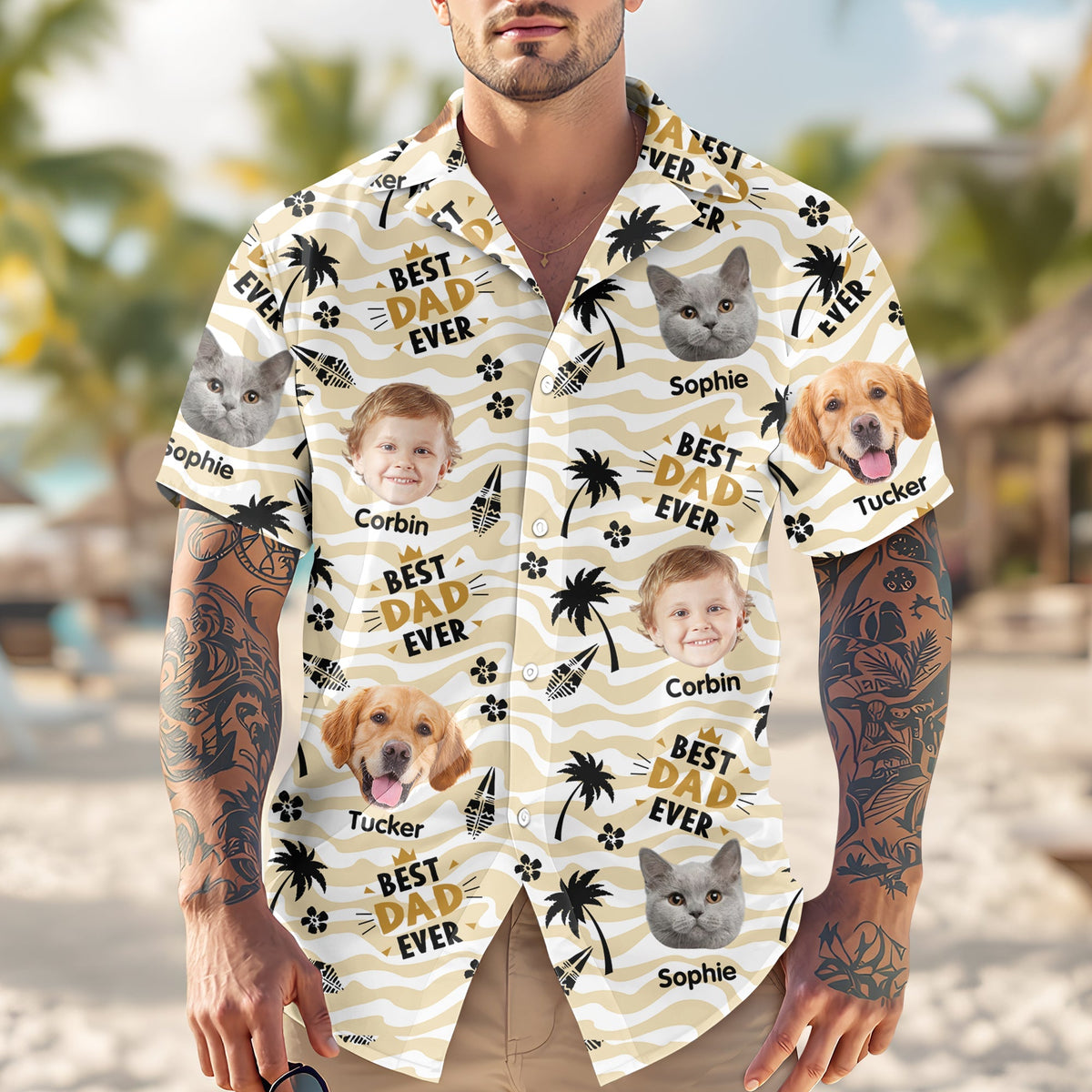 Custom Photo Stick Figures Best Dad Grandpa Ever Hawaii Shirt LM32 893711
