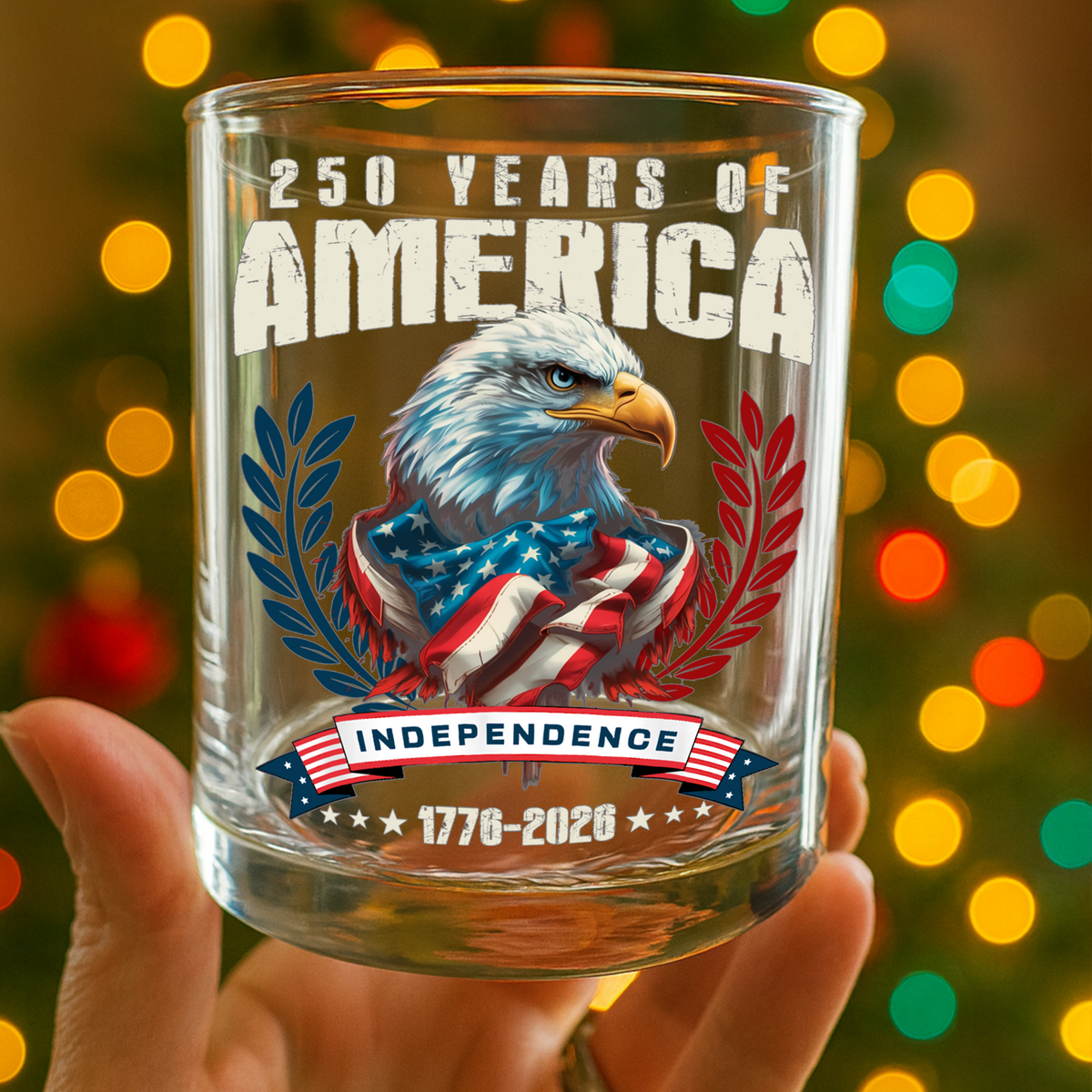 America 250 Years Eagle Independence Day Patriotic Whiskey Glass LM32 895261