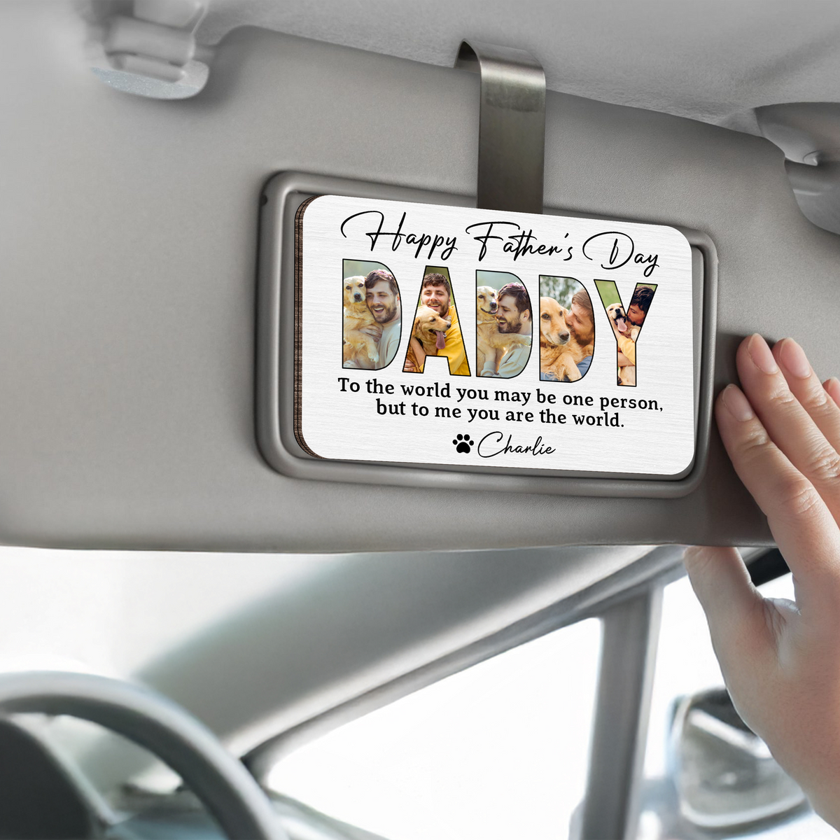 Custom Photo Dad To Me You Are The World Car Visor Clip CH07 895948