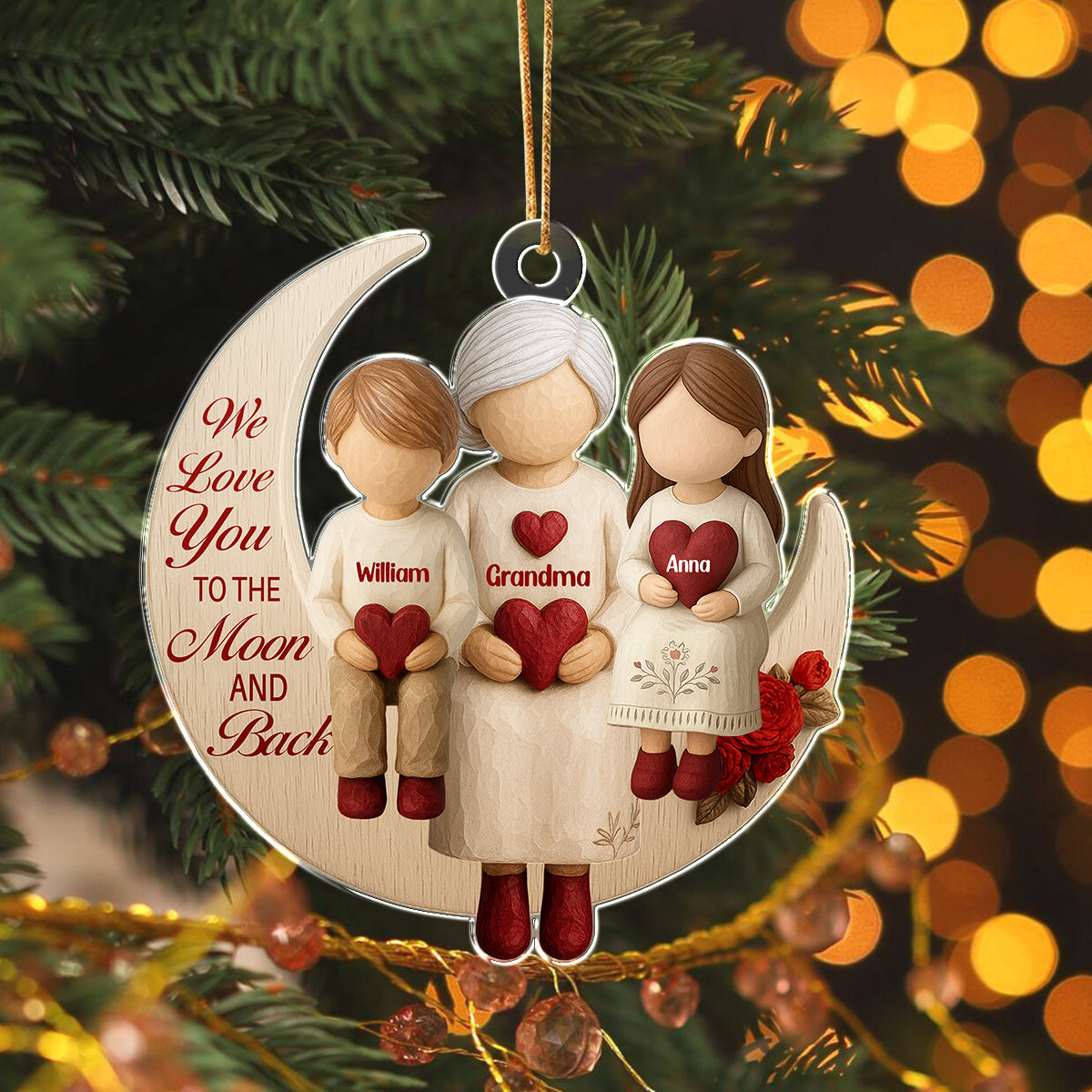 Personalized Gift Grandparents With Grandkids Moon Love Acrylic Ornament LM32 895623