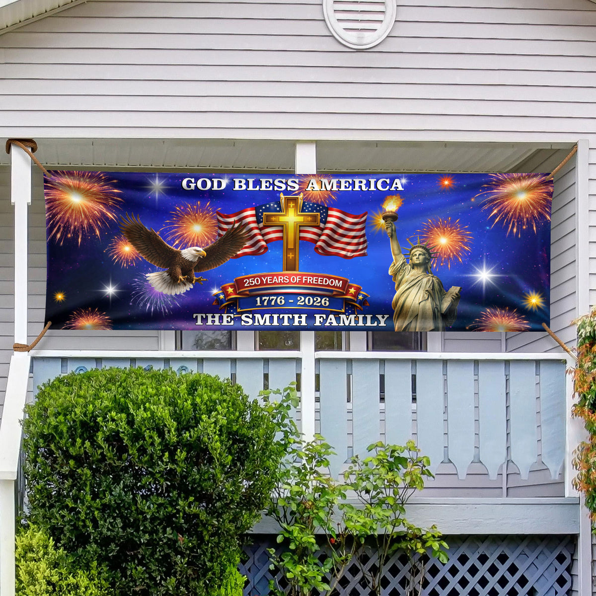 Custom Family Name 250 Years of Freedom God Bless America 1776 - 2026 Banner HO82 902158