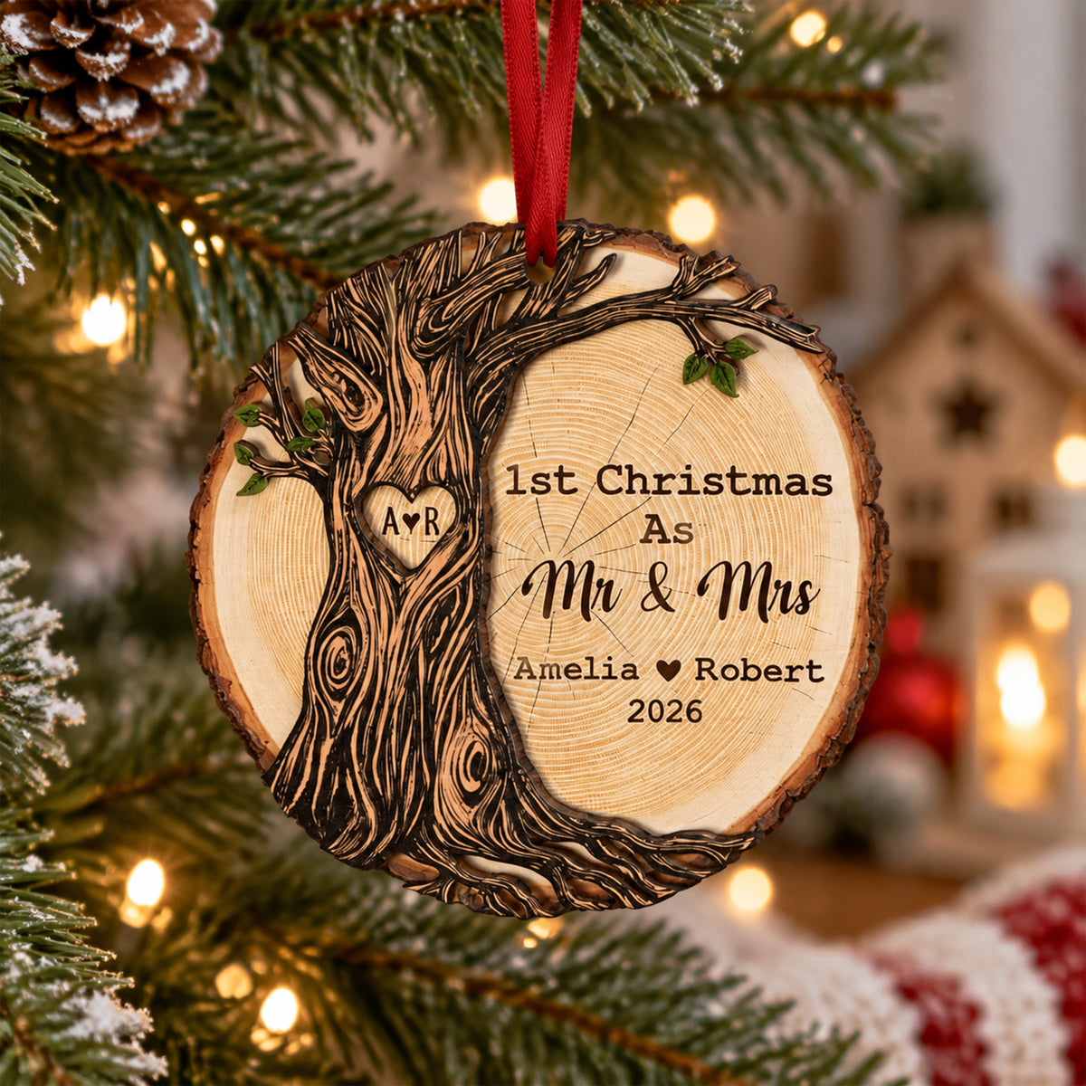 Personalized First Christmas as Mr & Mrs Layered Wood Ornament HA75 919268