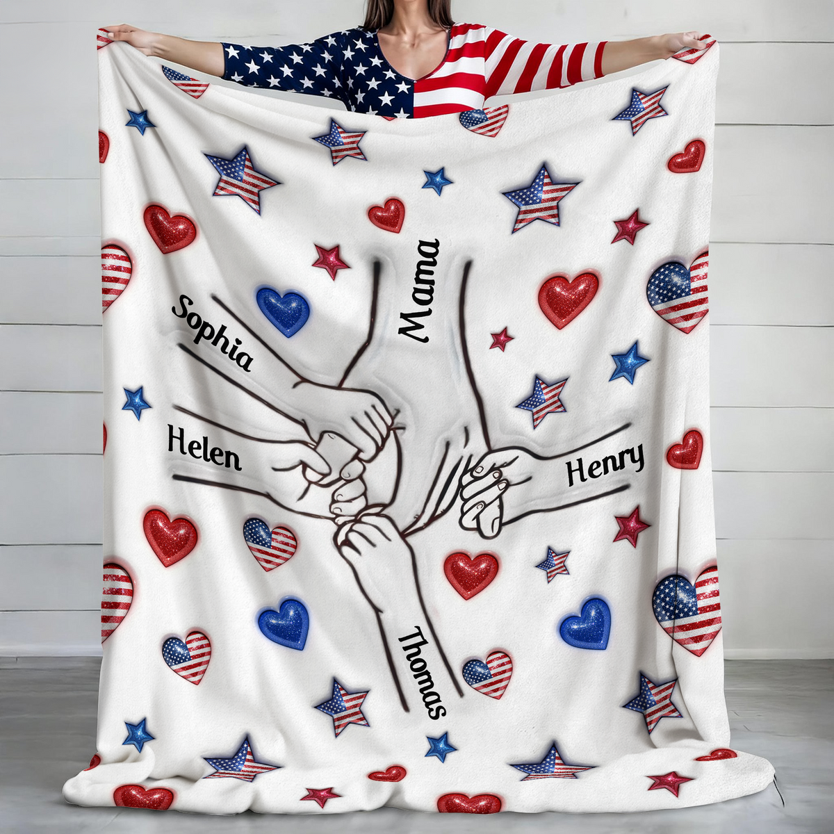 Forever Connected, Hand in Hand - Family Personalized 3D Inflated Effect Printed Blanket HA75 920382