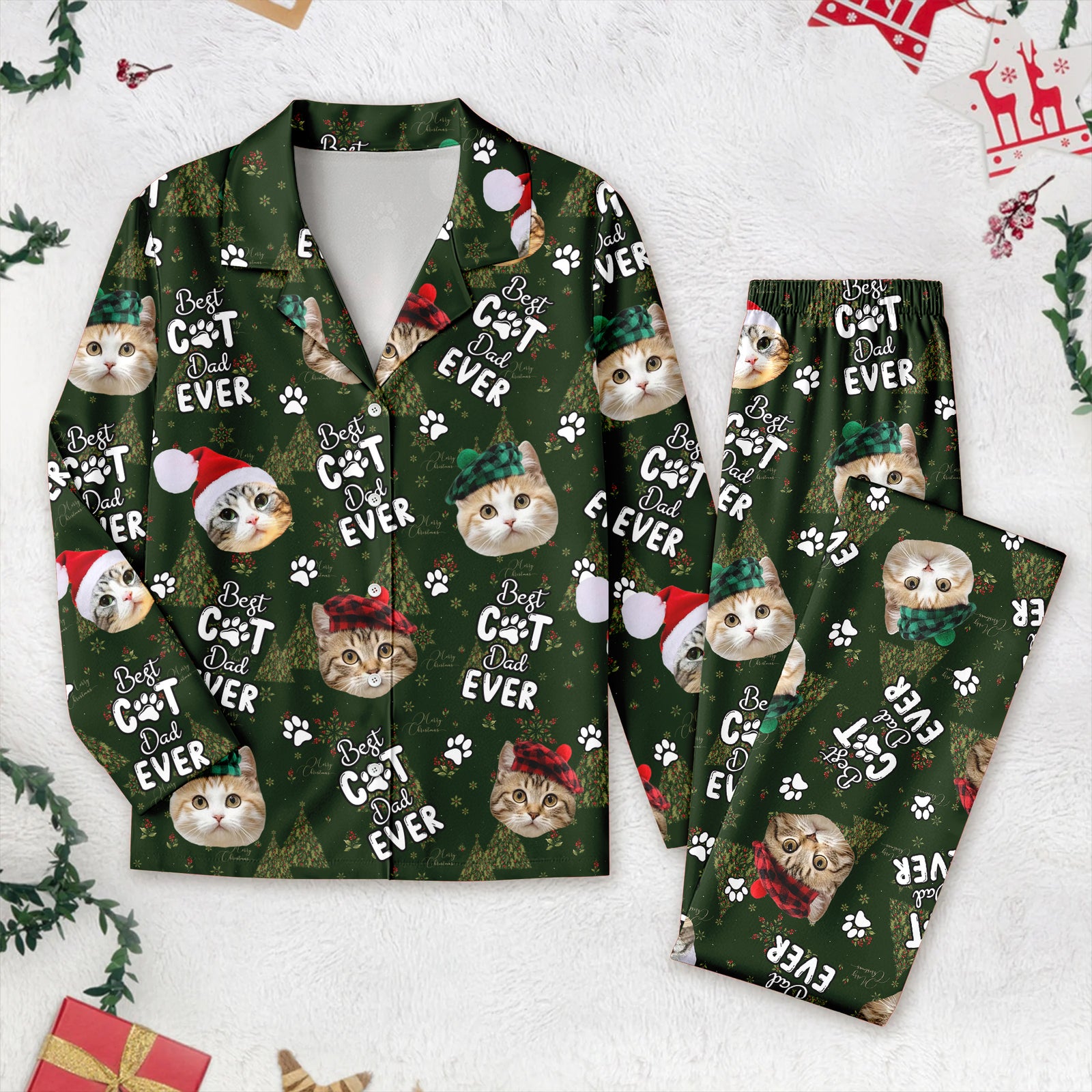 Custom Cat Face Cute Best Cat Dad Ever Christmas Pajamas LM32 895751