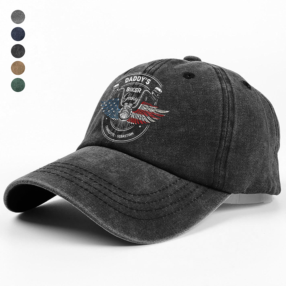 Personalized Grandpa's Biker Gang Washed Baseball Denim Cap CH07 896634