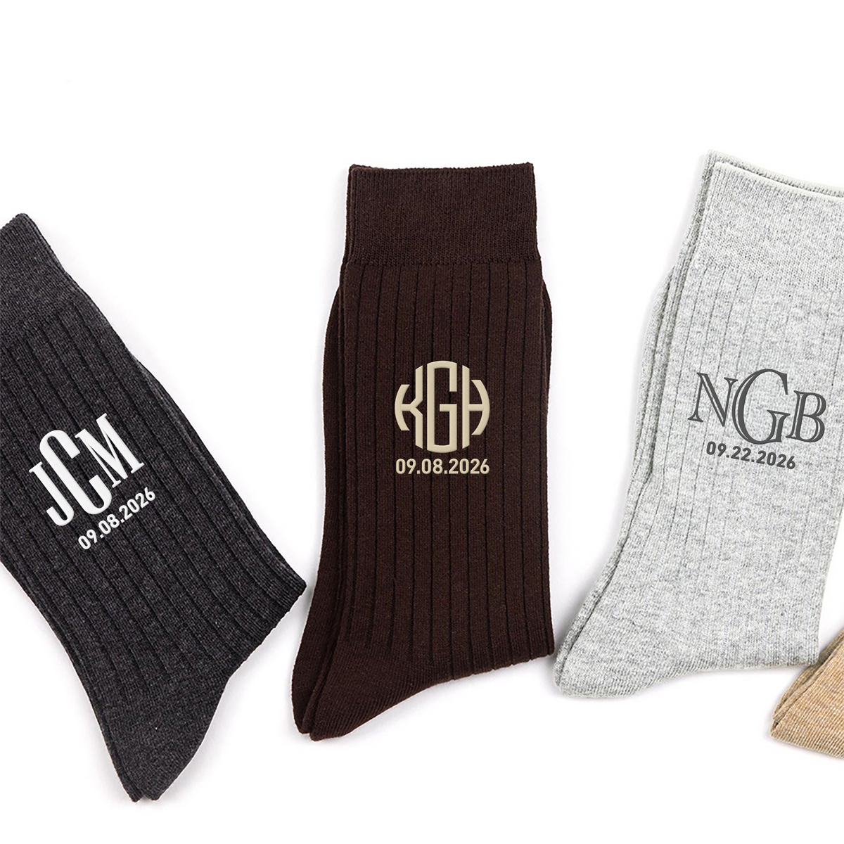 Custom Monogram Embroidered Men's Socks, Personalized Wedding Date Groom Gift HO82 903472