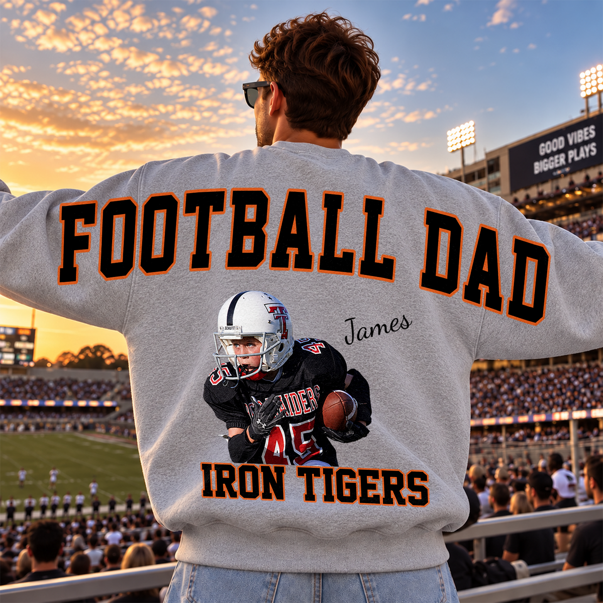 Custom Photo Football Dad Mom Shoulder To Shoulder Sweatshirt CH07 180932