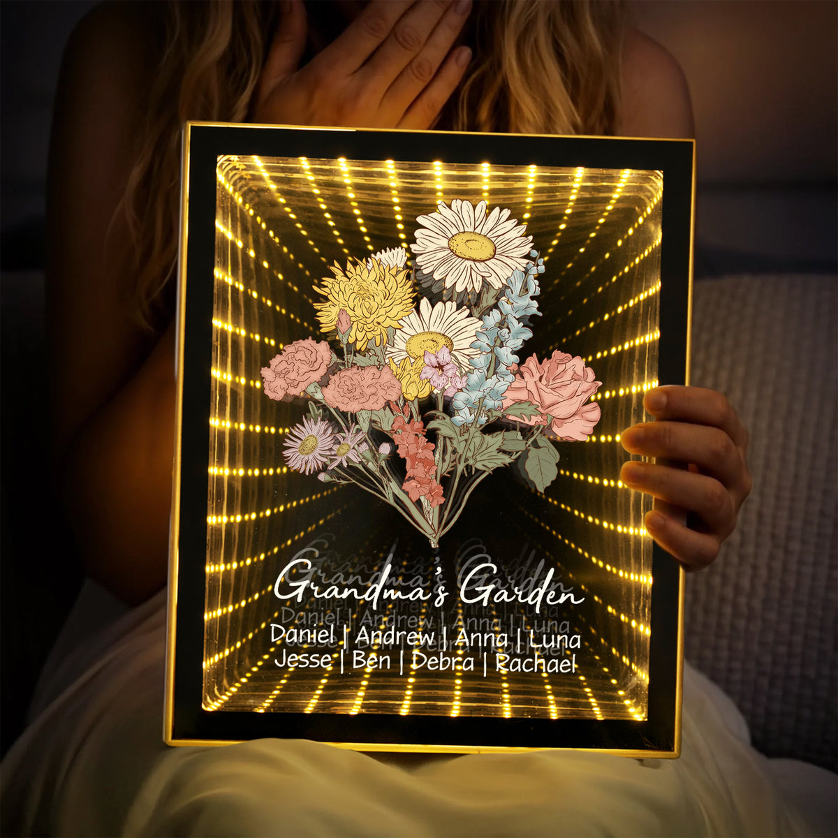 Custom Kids Names Grandma’s Garden Infinity Mirror Light Box – Personalized Family Blossoms Mother’s Day Gift HO82 901952