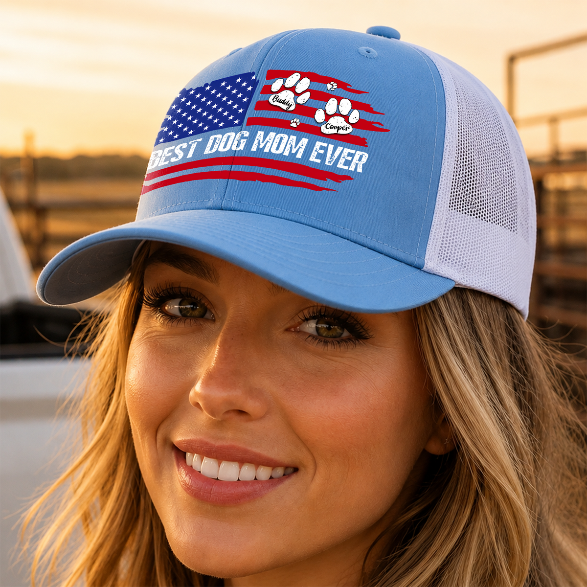 Personalized Best Dog Dad, Dog Mom Ever America Flag Trucker Hat For Dog Lover TH10 170269
