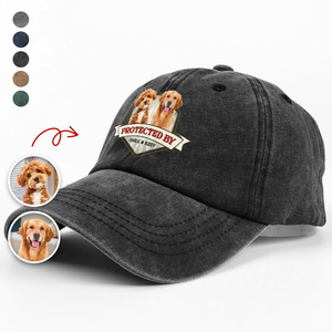 Custom Photo Protected By Dog Washed Denim Baseball Cap For Dog Lovers LM32 895103