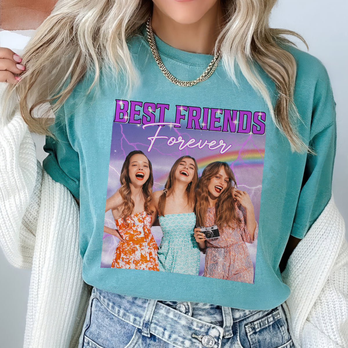 Custom Portrait Photo Best Friend Forever Vintage Style Bestie Comfort Shirt HO82 894896