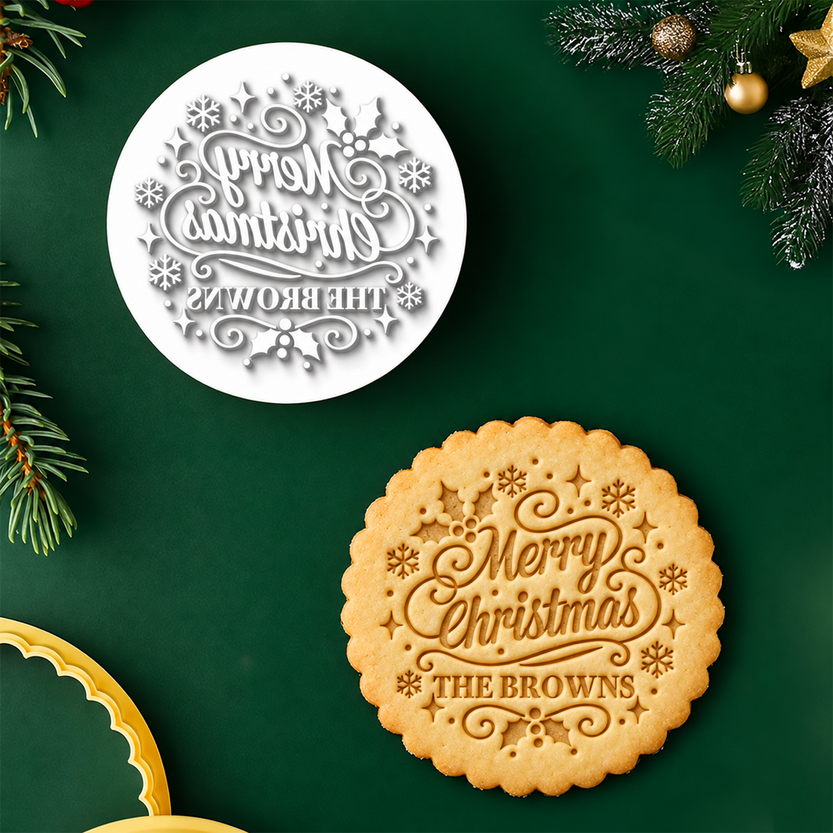 Personalized Family Name Merry Christmas With Snowflake Cookie Stamp - Holiday Baking Gift For Family HA75 919634