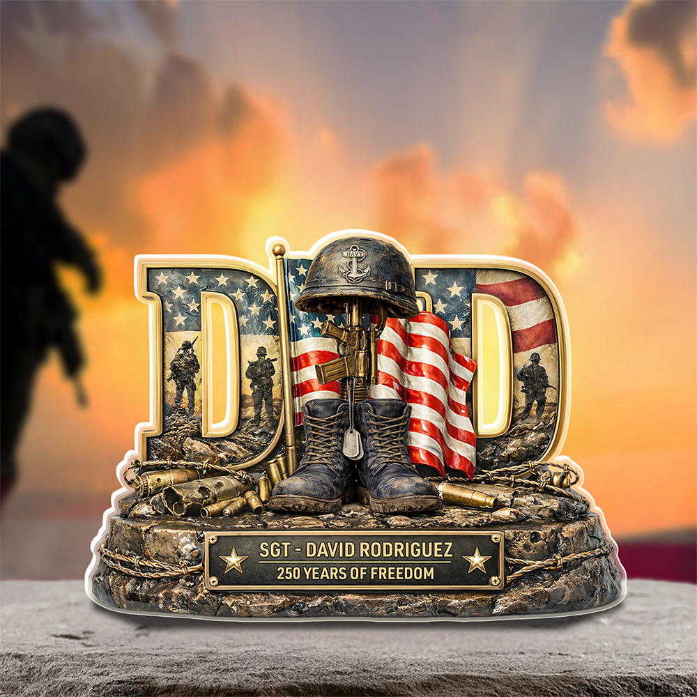 Personalized Proud Veteran Dad Acrylic Block Plaque - Veteran Gift, Patriotic Military Memorial Decor HO82 901896