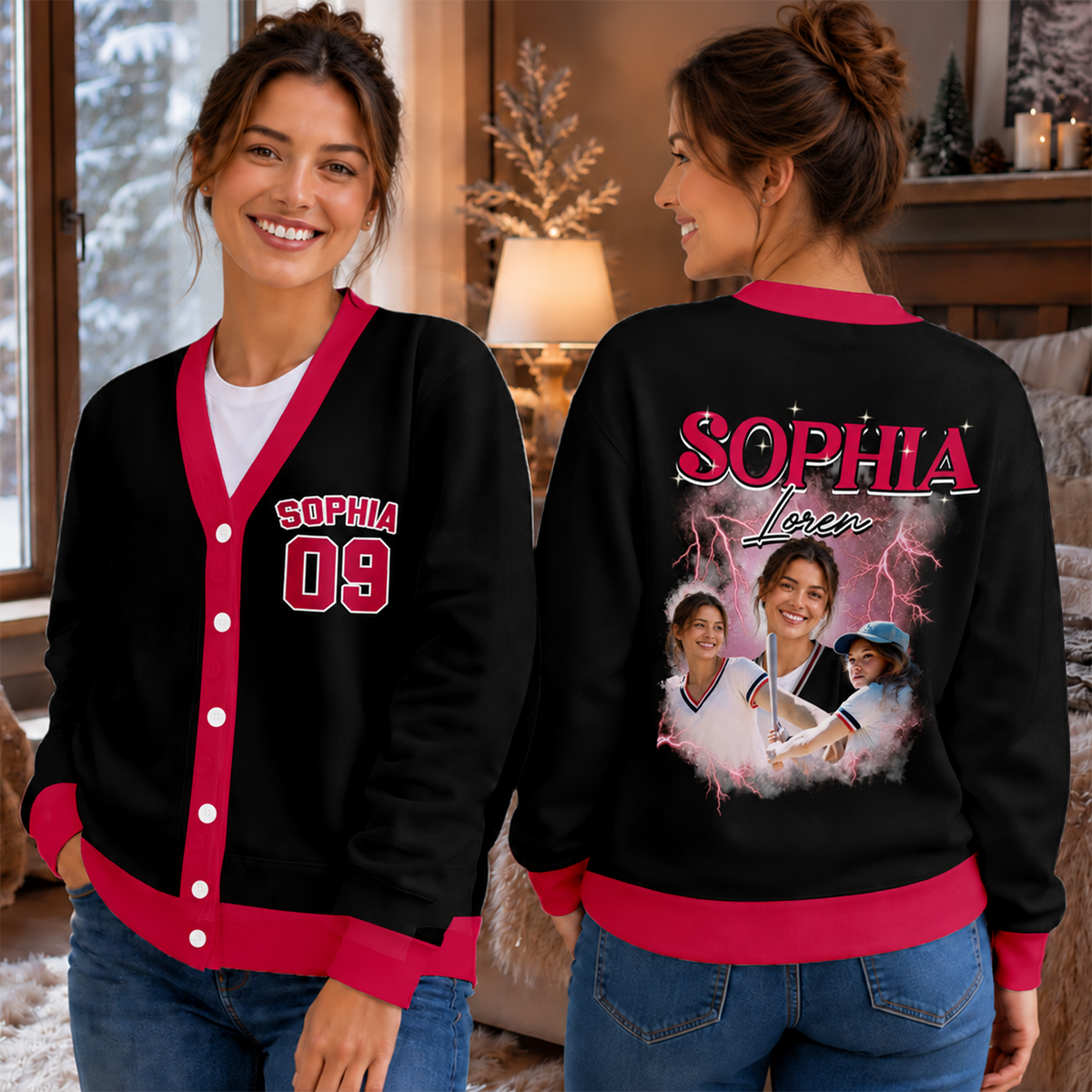 Custom Portrait Photo With Retro Style Sporty Gift For Baseball Lovers V-neck Cardigan HO82 903552
