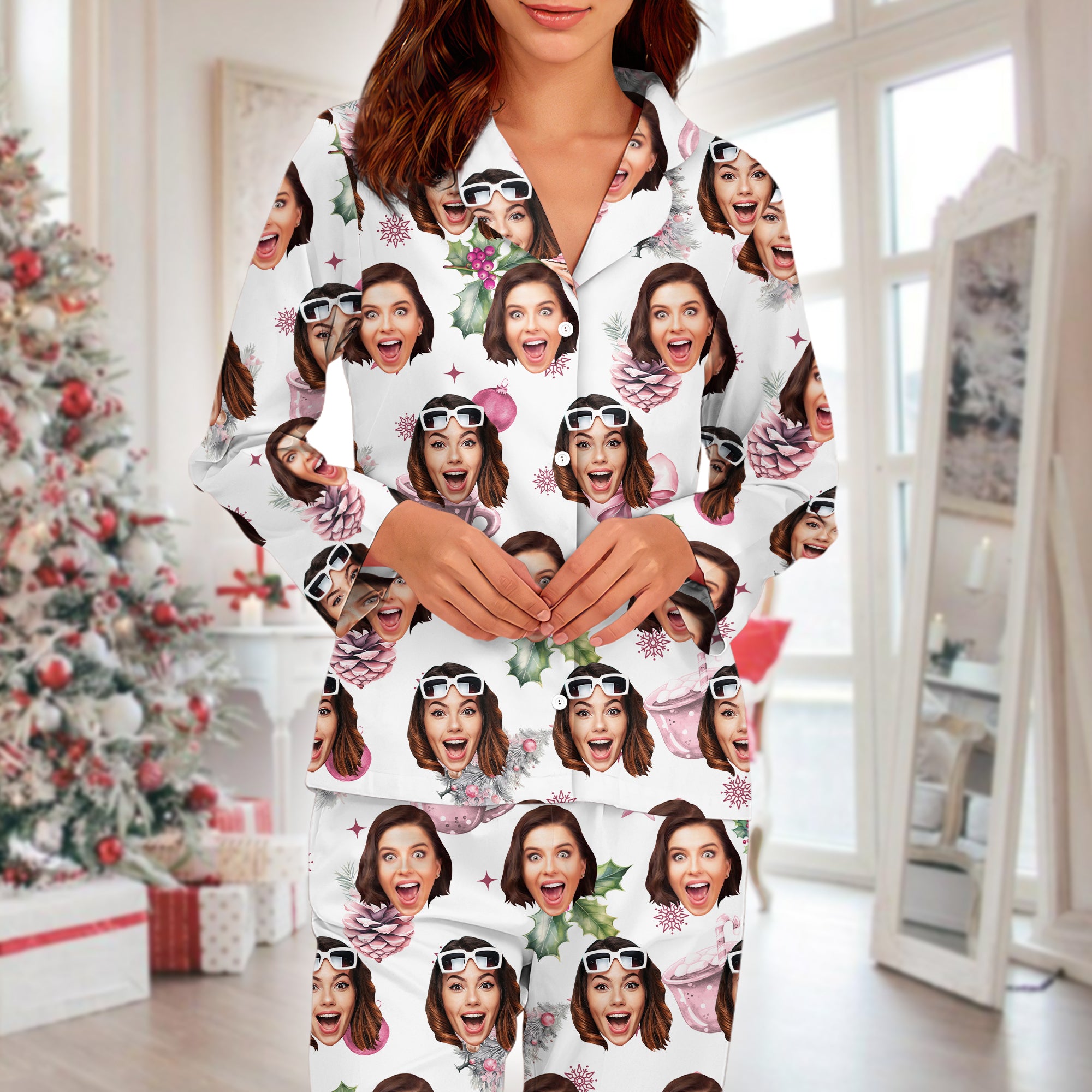 Custom Photo Coquette Bows Christmas Pajamas Funny Gift For Bestie LM32 895006