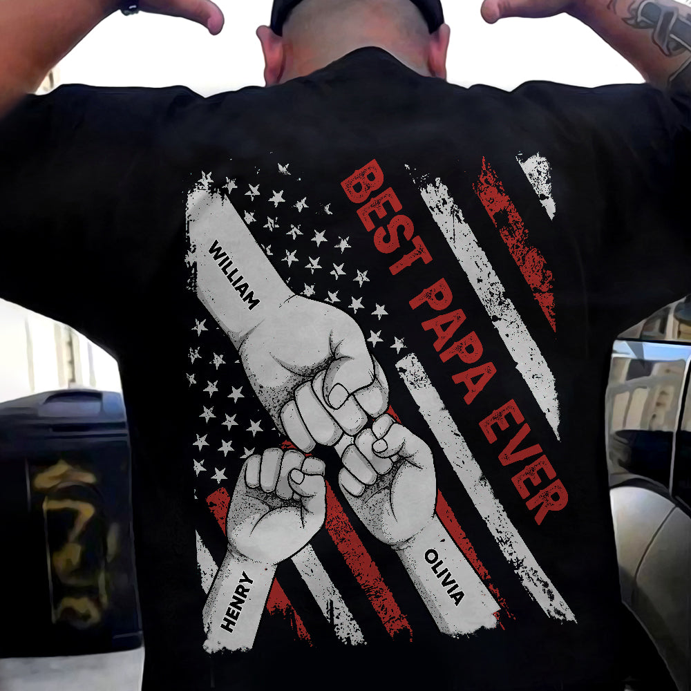 Fist Bumps Dad & Kid US Flag Back Shirt Personalized Father's Day Gift CH07 895856