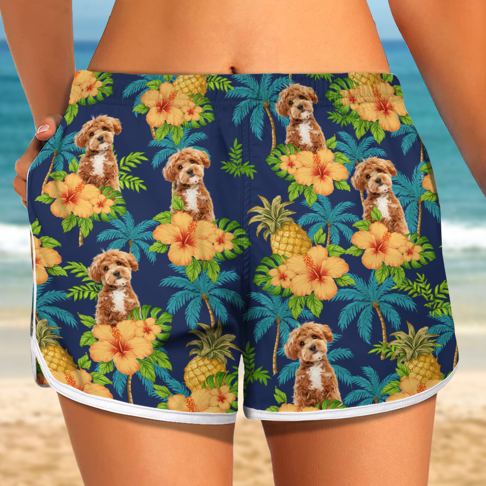 Custom Dog Cat Photo Tropical Pattern Woman's Beach Shorts Gift For Dog Cat Lovers HO82 894276