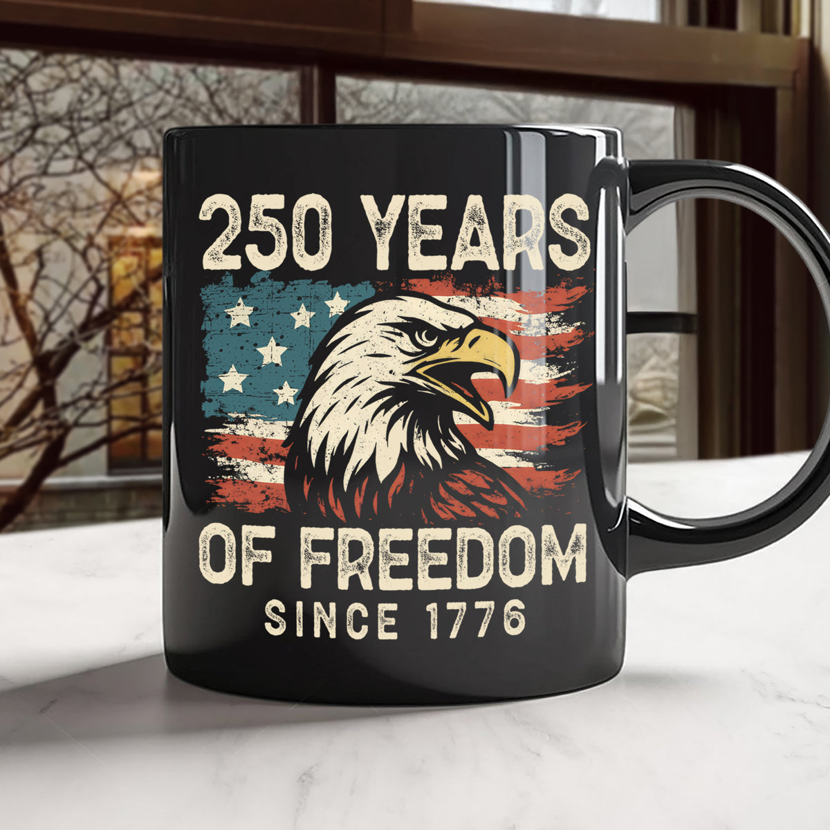 250 Years Of Freedom Since 1776 USA Bald Eagle America Flag Black Mug HA75 897370