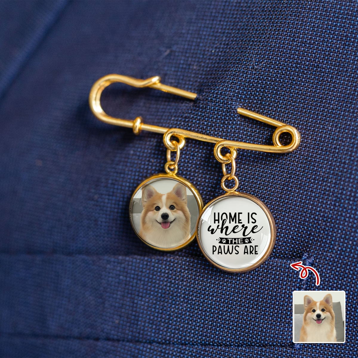 Custom Photo Home Is Where The Paws Are Boutonniere Lapel Pin TH10 896031