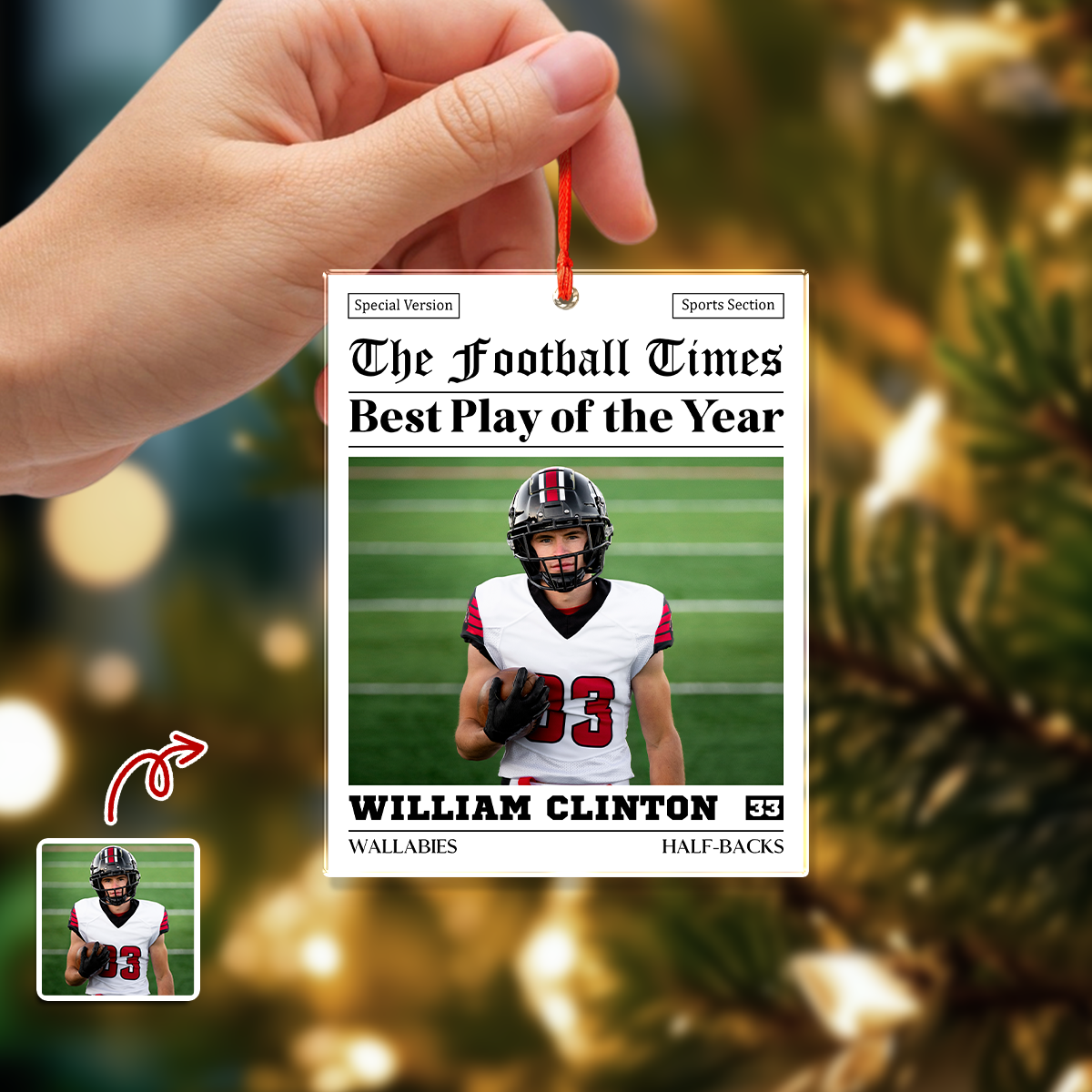 Custom Photo The American Football Times Newspaper Acrylic Ornament CH07 899470