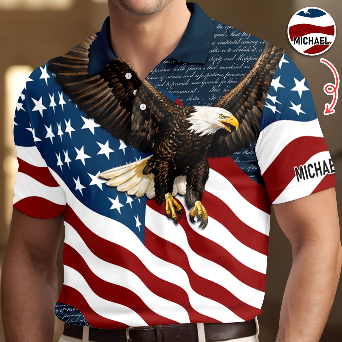 Custom Name Eagle US Flag Personalized Patriotic Polo Shirt HA75 920752