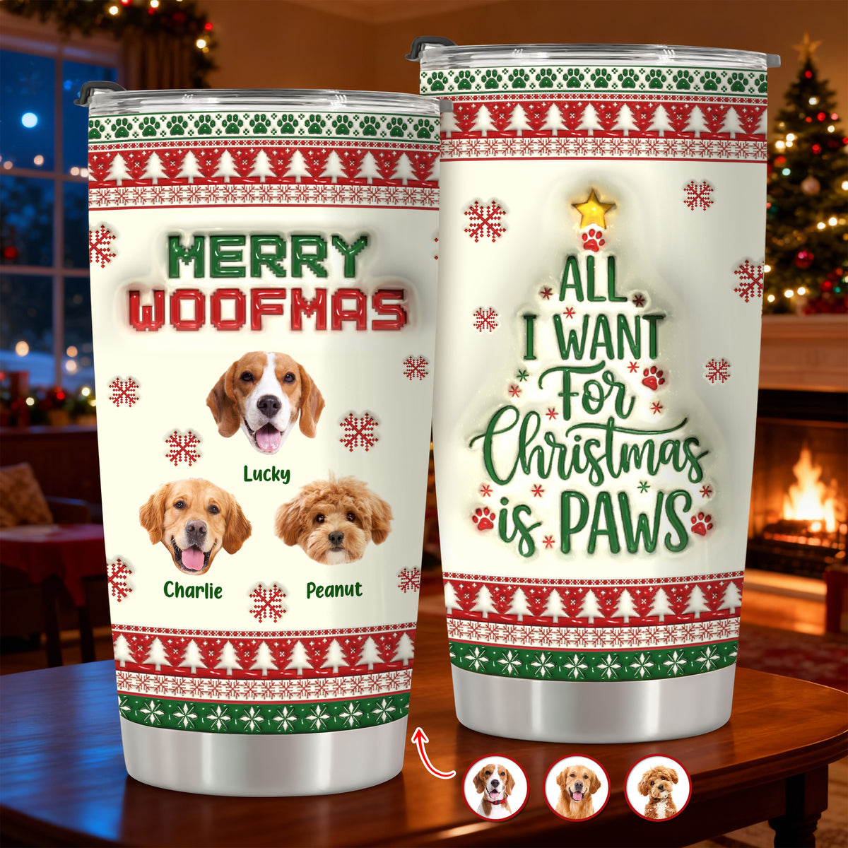 Custom Photo All I Want For Christmas Is Paws - Personalized 3D Stainless Steel Tumbler CH07 896892