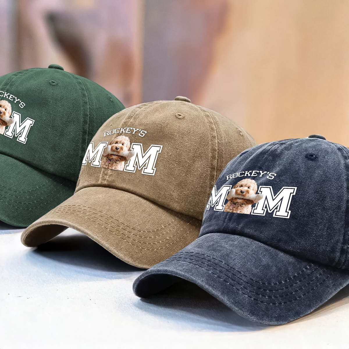 Custom Photo Dog Cat Dad Washed Denim Baseball Cap HA75 892466