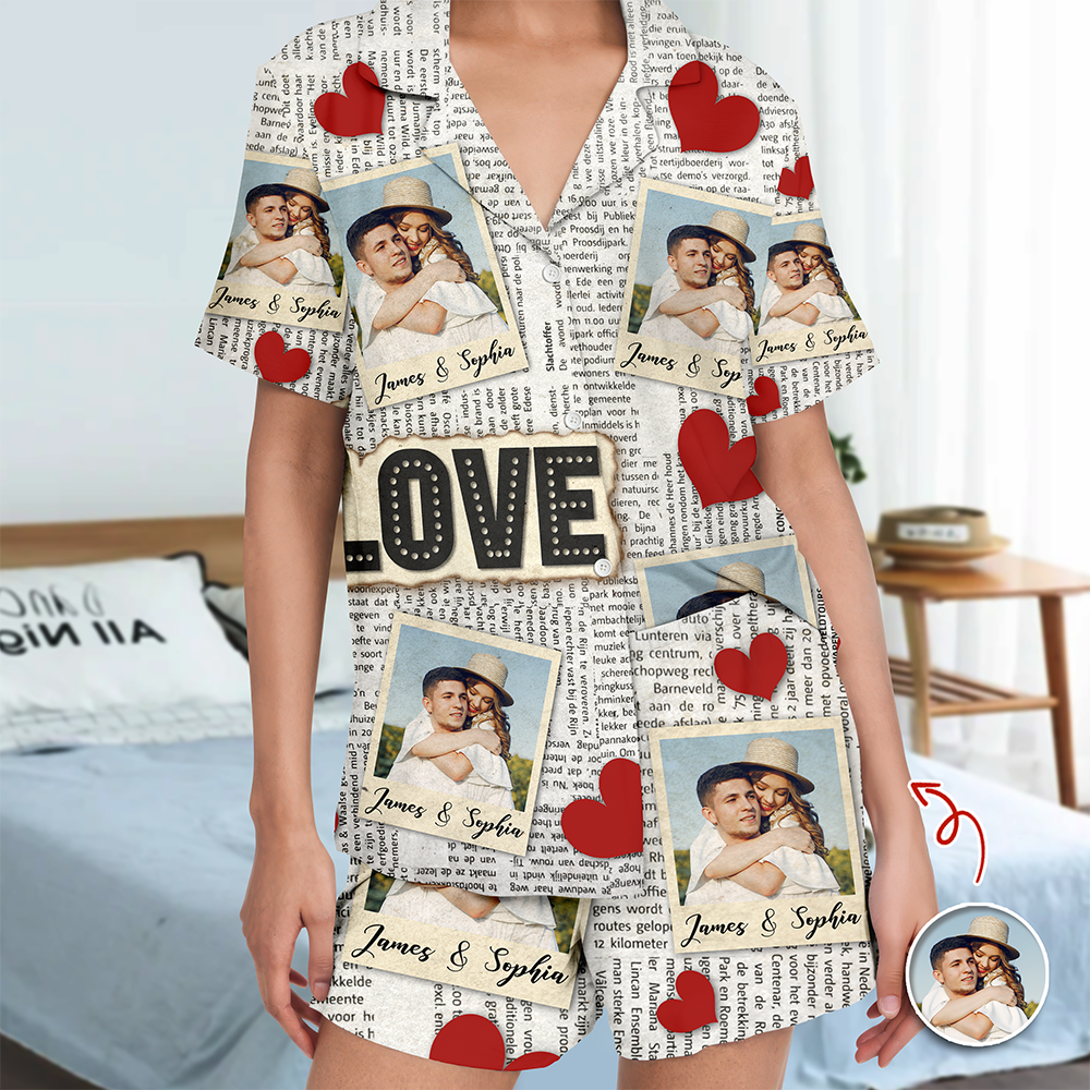 Custom Photo Newspaper Short Pajamas Funny Love Gift For Couples CH07 895528
