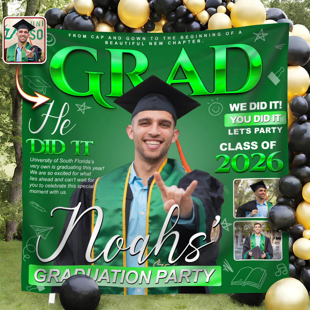 Custom Photo Class of 2026 Graduation Backdrop – Personalized Party Decoration LM32 899457