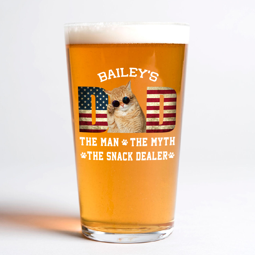 Custom Photo Cat Dad The Man The Myth American Flag Dad Beer Glass HA75 892404