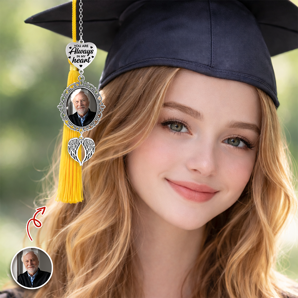 Custom Photo You Are Always In My Heart Memorial Personalized Graduation Tassel Heart & Angel Wing Charm HA75 920826