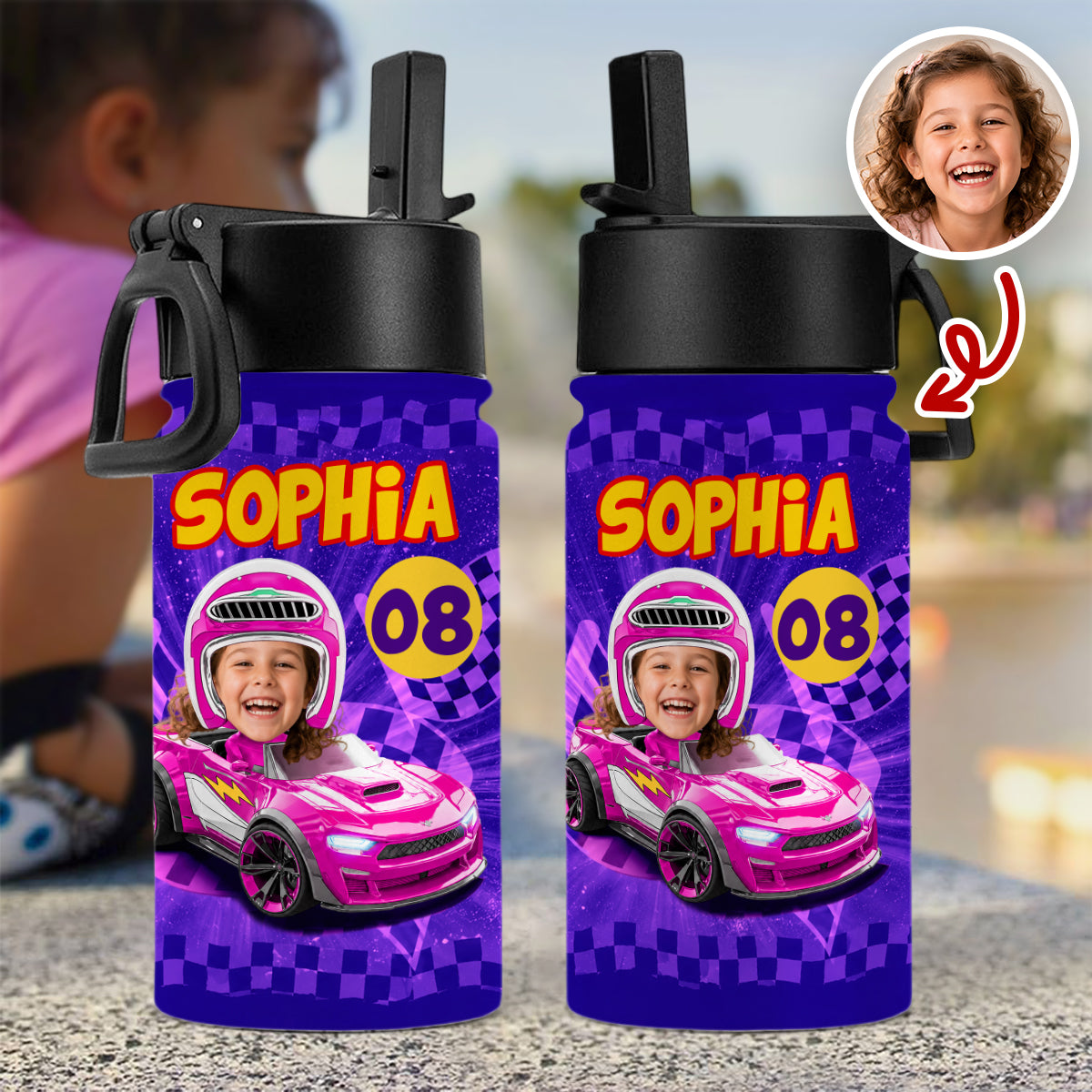 Custom Kid Photo Racing My Own Way Personalized Kid Water Bottle Back to School Gift HA75 921742
